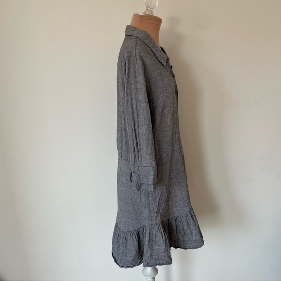 HALSTON HERITAGE Flounced Front-Button Heather Gray Cotton Wool Shirt Dress Sz 4 - Picture 5 of 11